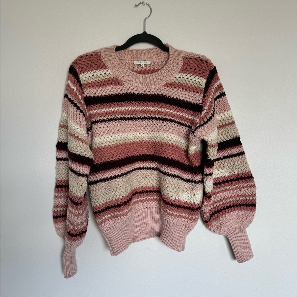 Z Supply Pink and Cream Striped Sweater